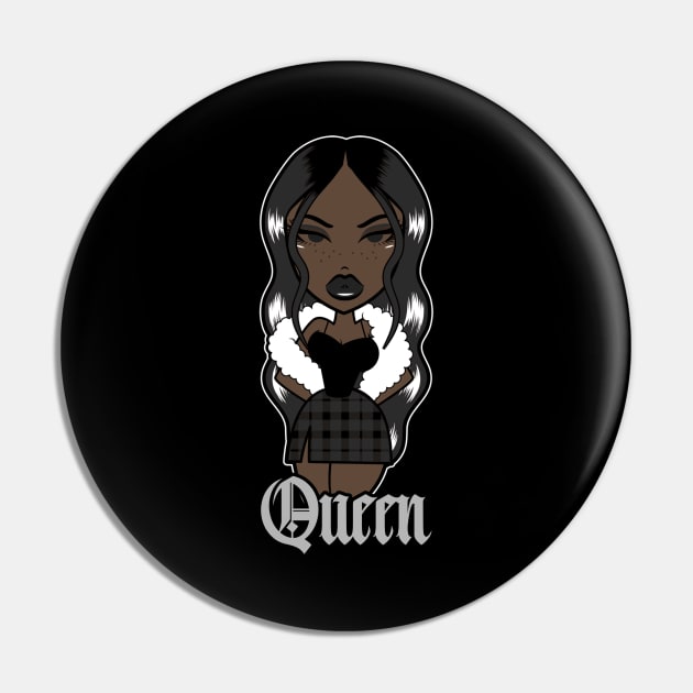 Queen Doll girl Dark Black Pin by Just In Tee Shirts