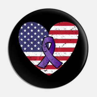 America Flag Heart Alzheimer Awareness  Family Gift Pin