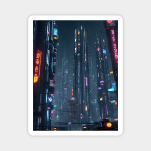 Cyberpunk Cityscape Futuristic Nighttime neon lights Magnet