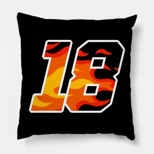 On Fire Racing Number 18 Pillow