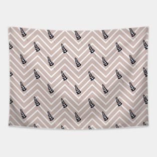 Mountain Ash Collection - Black Leaves and Beige Chevron Pattern Tapestry