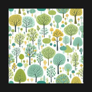 Pastel Oasis: A Serene Seamless Pattern of Trees T-Shirt