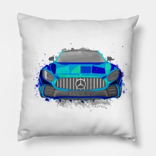 Blue Sports Car Illustration in Watercolor style Pillow