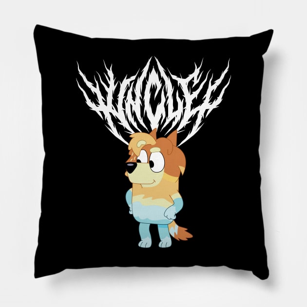 Black Metal Bluey Uncle Pillow by flataffex