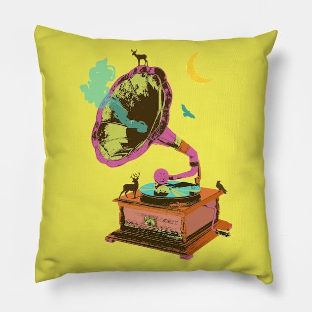 NATURE GRAMOPHONE Pillow by Showdeer