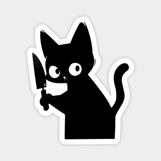 Black Cat With Knife Magnet