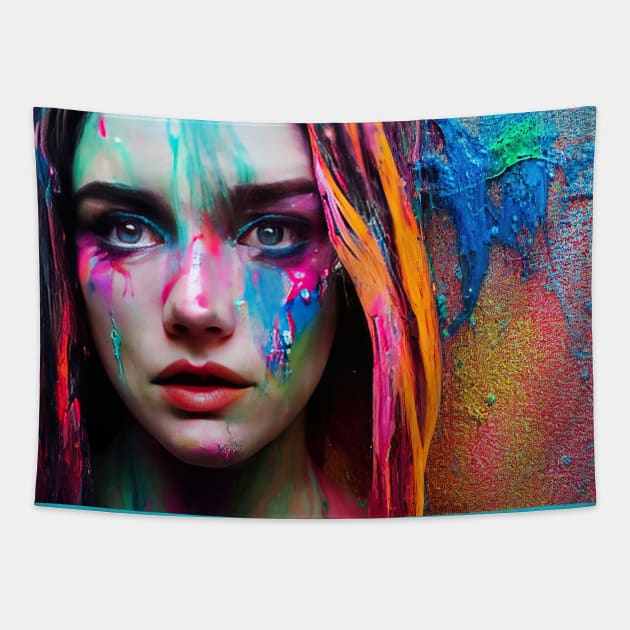 Painted Insanity Dripping Madness 5 - Abstract Surreal Expressionism Digital Art - Bright Colorful Portrait Painting - Dripping Wet Paint & Liquid Colors Tapestry by JensenArtCo