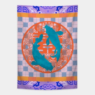 Double Happiness Koi Fish #10 with Purple Symbol - Hong Kong Pop Art Tapestry