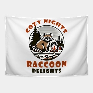 Raccoon with campfire Tapestry