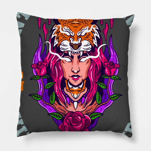 Geisha with hat tiger woman face Pillow by Guideline.std