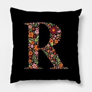 Retro Floral Letter R Pillow