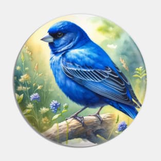 Colorful Indigo Bunting - Watercolor Bird Pin