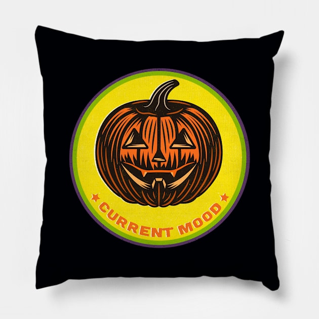 Current Mood Halloween Jack O Lantern Distressed Badge Pillow by LittleBunnySunshine