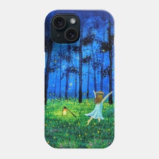 Fireflies in forest and a little girl Phone Case