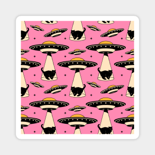 Aliens and Black Cat Pattern in pink Magnet