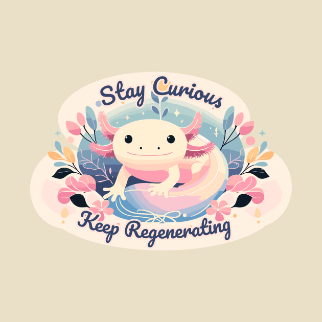 Cute Axolotl Cottagecore Tee: Stay Curious & Keep Regenerating by Conversion Threads