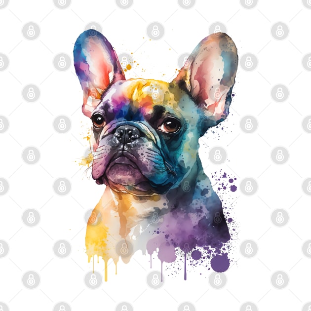 Rainbow French Bulldog Watercolor Art by doglovershirts