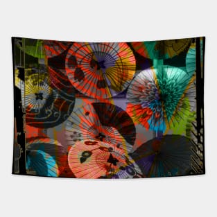 Japan Nightlife Lantern Fan Light Collage Art 94 Tapestry