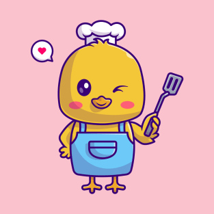 Cute Chef Chick Holding Spatula Cartoon T-Shirt