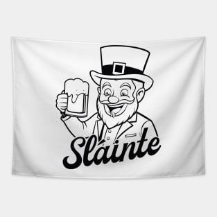 Sláinte - Leprechaun - black outline Tapestry