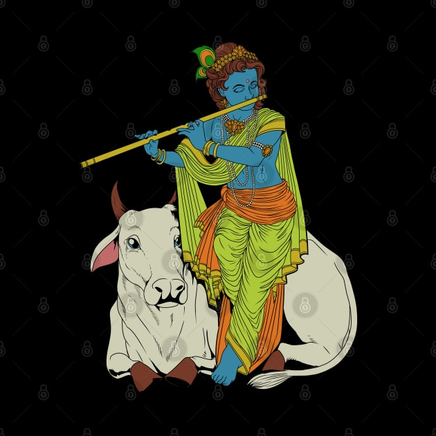 Hindu god - the blue flute player Krishna by Modern Medieval Design