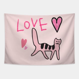 I LOVE PINK, PINK CAT Tapestry