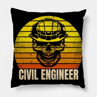 Civil Engineer Skull Retro Construction Site Pillow