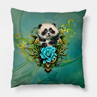 Cute little panda with flowers Pillow