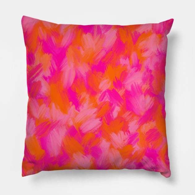 Bright Pink and Orange Brushstrokes Pillow by OneThreeSix