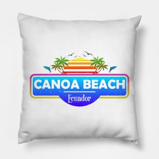 Canoa Beach Ecuador, Palm Trees Sunset Summer Pillow