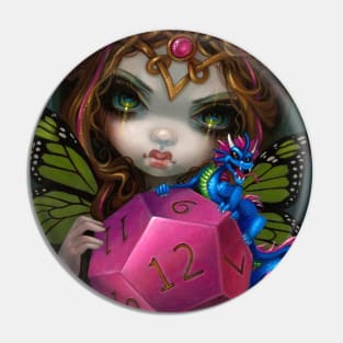 8 Sided Die Gamer Girl Fairy Dragon Pin