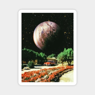 Cottage By Jupiter - Space Collage, Retro Futurism, Sci-Fi Magnet