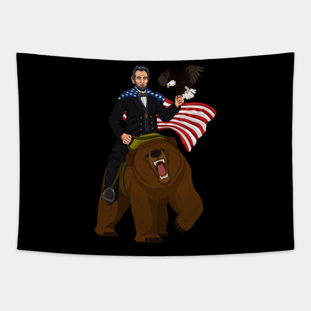 Abe Lincoln On a Bear 4 th of july Merica Tapestry by HamilcArt