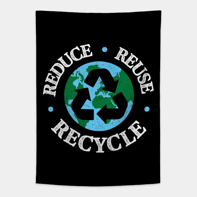 Earth Day Reduce Reuse Recycle Retro Vintage Tapestry by Julorzo