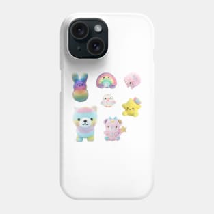 Dreamy Rainbow Kawaii Plushies Sticker Pack Phone Case