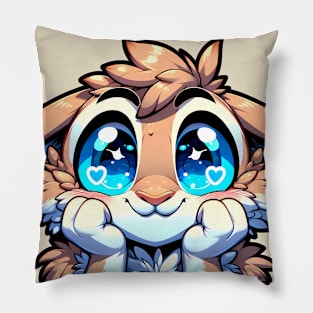 Blushing UwU Furry Anthro Bunny Rabbit Art Pillow