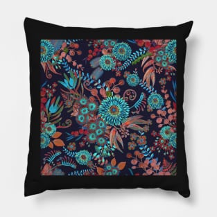 Australian flora surface pattern turquoise and brown Pillow