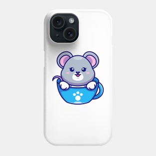 Cute mouse on cup coffee cartoon Phone Case