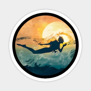 Scuba Diving Retro Sun Set Lovers Men Women Divers Magnet