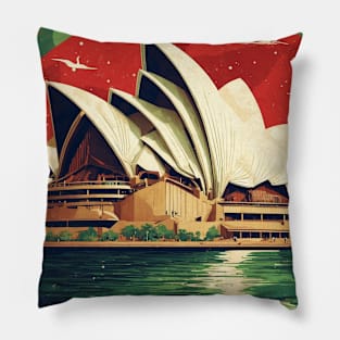 Sydney Opera House Starry Night Australia Vintage Travel Poster Tourism Pillow