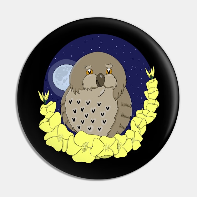 Cute Owl and Evening Primrose Flower Pin by HugSomeNettles