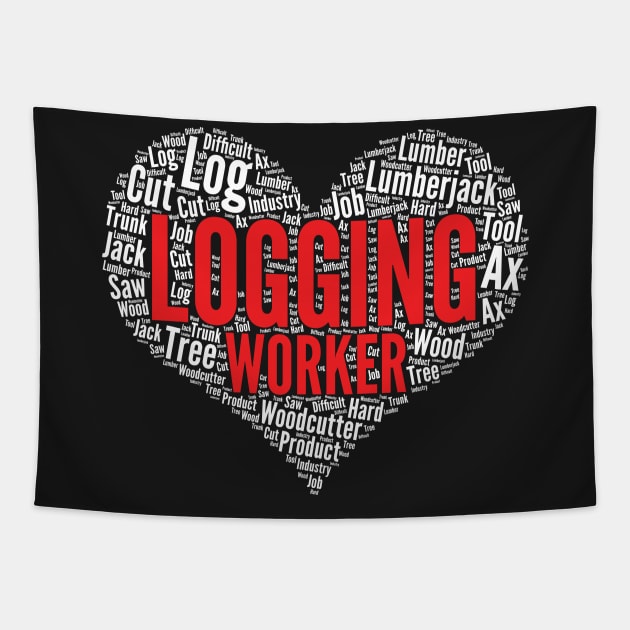 Logging worker Heart Shape Word Cloud Design print Tapestry by theodoros20