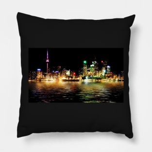 Toronto Skyline At Night From Polson St Reflection Pillow