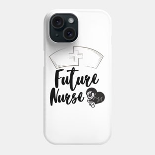 Future Nurse black text design with nurse hat, heart and stethoscope. Phone Case