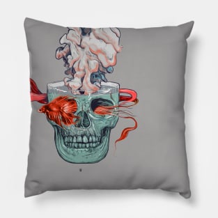 Red Fish and Smokey Skull Pillow