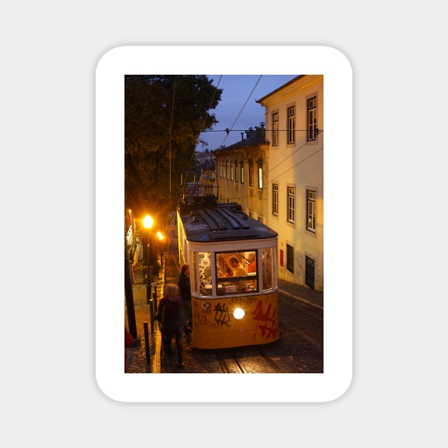 Elevador da Gloria at dusk in Bairro Alto, Lisbon, Portugal Magnet by Kruegerfoto