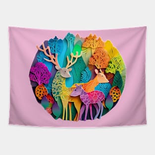 Rainbow Deer Family in Rainbow Forest Tapestry