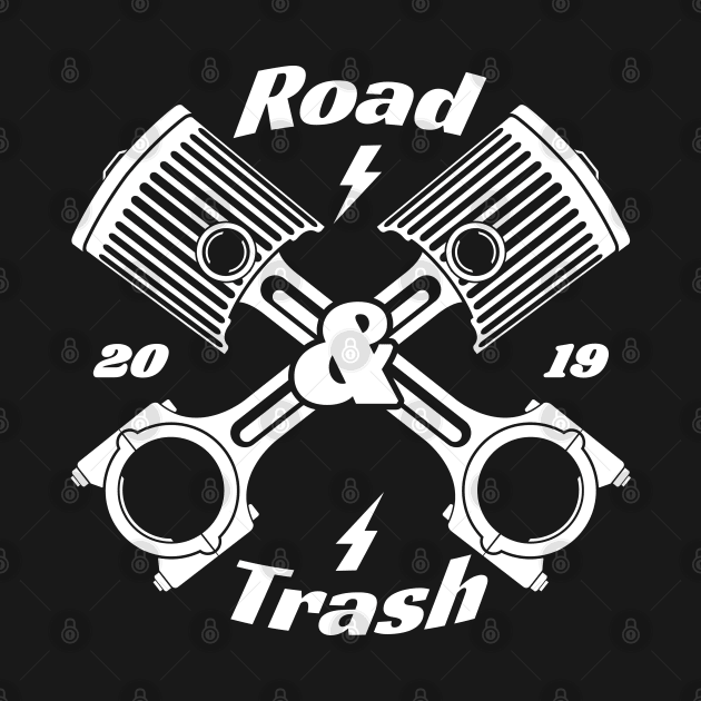 Road & Trash Crossed Pistons - White by RoadAndTrash