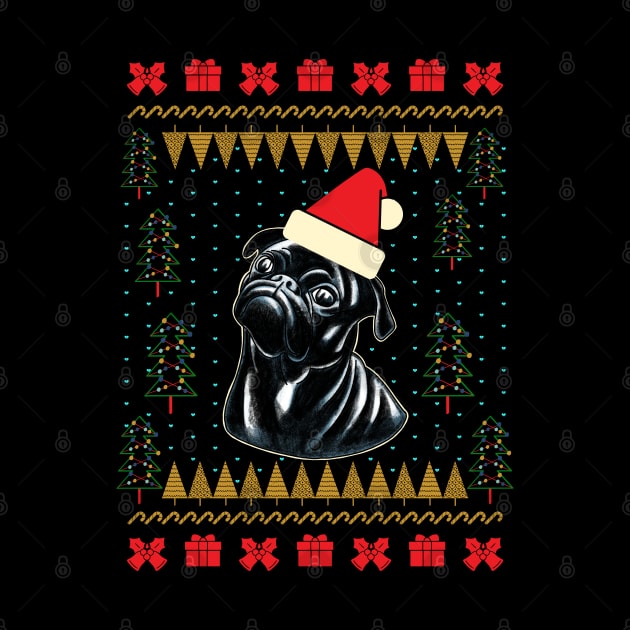 Black Pug Ugly Christmas Sweater by okpinsArtDesign