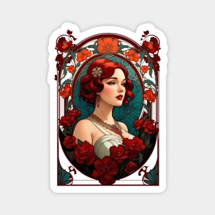 Beautiful Victorian woman retro vintage floral design Magnet